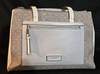 Calvin Klein Hadley Handbag Purse  Triple Compartment, Brown/Khaki/Caramel/White - Image 1 of 4