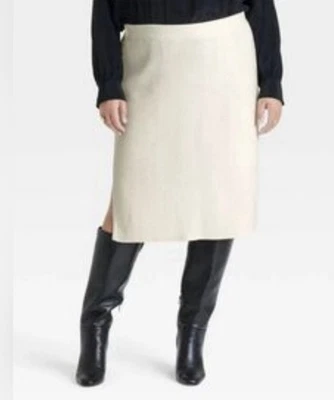 Falda Lápiz Crema Ava & Viv Talla 1XL Acanalada Texturizada Tejida Ropa de Otoño Foto 1 de 4