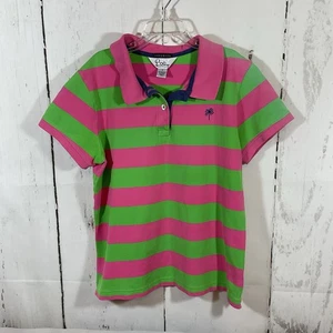 Vintage Lilly Pulitzer Girls Polo Shirt M Shrunken Pique Pink Green Preppy Beach - Picture 1 of 7