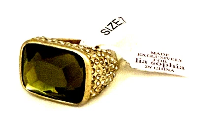 lia sophia 'Visionaire' Green & Clear Crystal Gold Tone Ring Size 7 - Image 1 of 4