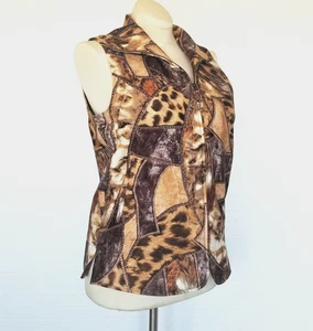 Diane Gilman Top Vest Blouse NEW w/ TAGS Silk Quilted Animal Print Womens Sz S - Picture 1 of 12