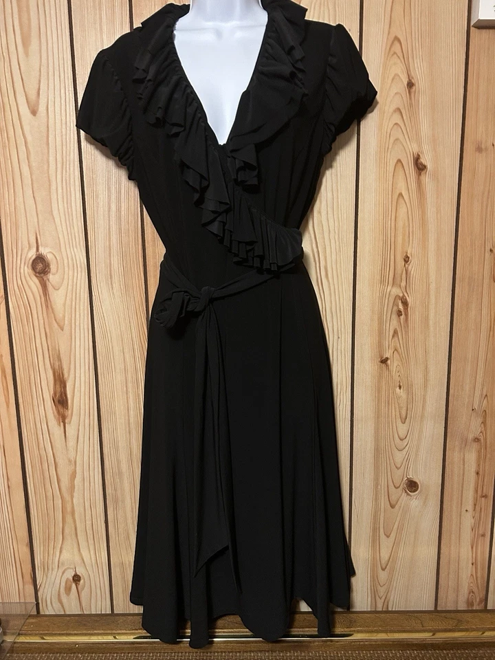 Vestido Ralph Lauren Negro Envolvente Elástico Mujer Talla 12 Manga Corta Midi Corbata Cinturón Foto 1 de 4