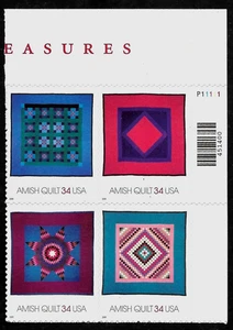 AMISH QUILTS US #3524-3527 AMERICAN DESIGNS 2001 MXF 34c STAMPS PLATE BLOCK - Picture 1 of 4