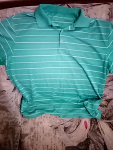 Vintage Y2K Nike Golf Dri-Fit grün mit weißen Streifen Golfshirt Herren Large - Bild 1 von 4