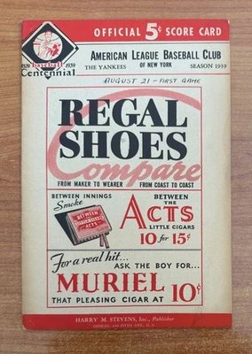 vintage LOU GEHRIG / JOE DIMAGGIO - 1939 NEW YORK YANKEES vs ATHLETICS PROGRAM - Image 1 of 3