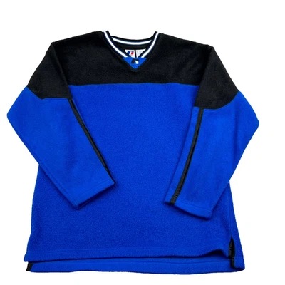 Russell Athletic Sweatshirt Boy Large Black Blue Fleece V Neck Baseball Football - Image 1 of 4