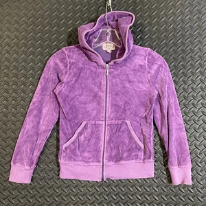 Juicy Couture Kids Purple Velour Full Zip Hoodie Sweater Girls Size 8 - Picture 1 of 9