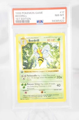 Pokemon Beedrill Base Set 017/102 1st Edition Shadowless Rare PSA 8 - Image 1 of 2
