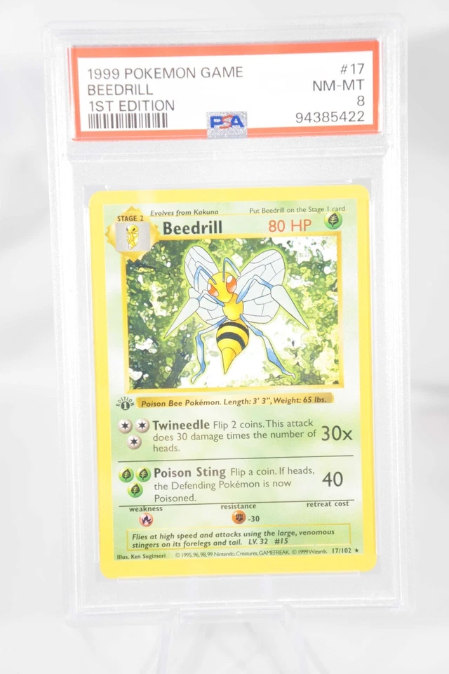 Pokemon Beedrill Base Set 017/102 1st Edition Shadowless Rare PSA 8 - Image 1 of 2