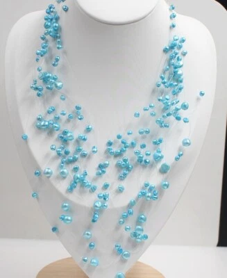 Soft light Missing friendship Babysbreath 100% really FW pearl necklace blue - Image 1 of 3