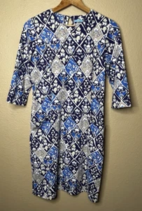 J. McLaughlin Catalyst Deco Kite Blue Sheath Fitted Dress Medium Nylon Stretch - Picture 1 of 5