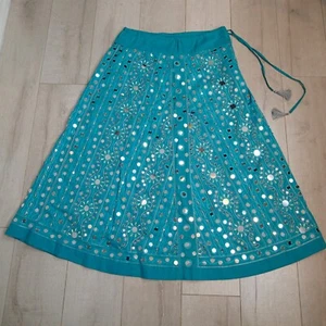 Soft Surroundings Turquoise blue Fully Beaded Mirrored Maxi Skirt Size m sequins - Picture 1 of 12