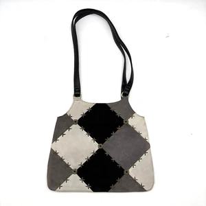 Bolso de Hombro Vintage Años 90 Y2K Diseño Temp Negro Gris Gamuza Bordado 11x9.5" - Imagen 1 de 16
