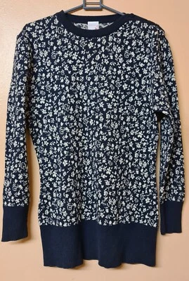 Mondi Jumper Pullover Navy Blue Floral Vintage Button Shoulder Size G36 UK 12 - Image 1 of 4