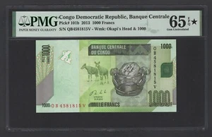Congo Democratic Republic 1000 Francs 2013 P101b Uncirculated Grade 65 Star - Picture 1 of 2