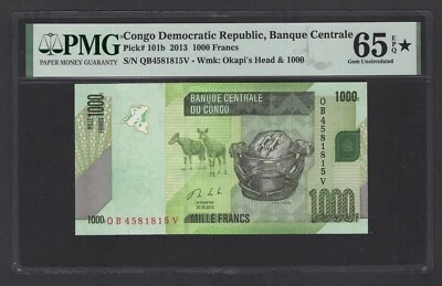 Congo Democratic Republic 1000 Francs 2013 P101b Uncirculated Grade 65 Star - Image 1 of 2