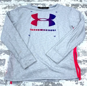 Under Armour Sweatshirt Girls Large Gray Pink Crew Neck Sweater Youth Kids * - Picture 1 of 10