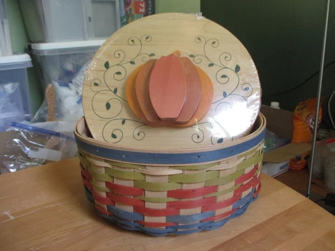 Longaberger 2017 Collectors The Club PUMPKIN VINE Basket w Lid Protector Liner Cover