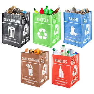 5 Pack Reusable Recycling Bags Paper Plastic Glass Large Recycle Household Waste - Picture 1 of 15