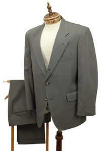 VTG 70s Huntington Olive Gray Wool Serge Flat Front Serge Sack Suit 40R Ivy Trad - Picture 1 of 12