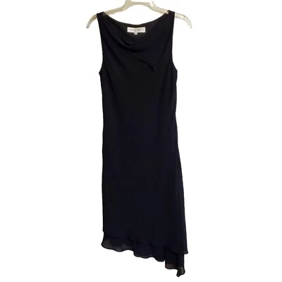 DONNA RICCO Black Sleeveless Asymmetric Hem Cocktail Dress with Drape Neckline - Image 1 of 4