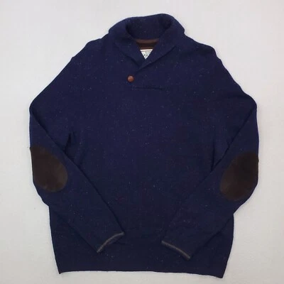 Suéter Jos A Bank Para Hombres Grande Azul Mezcla Lana Codo Parche Pullover Mantón Cuello Foto 1 de 4