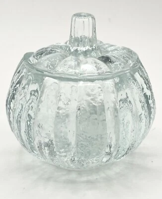 "Frasco votivo de calabaza de cristal transparente HOMCO con tapa y candelabro 3,5"" usado en excelente estado" Foto 1 de 4
