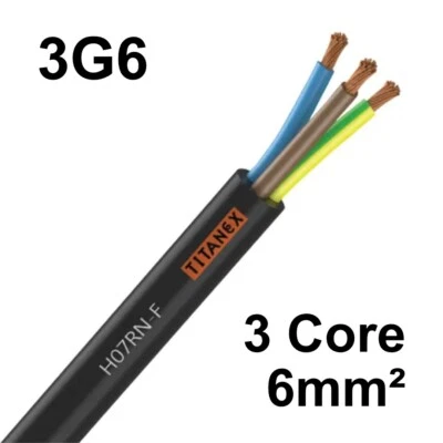 Nexans Titanex 3G6 H07RN-F 6mm² 3 Core Heavy Duty Rubber HO7 Cable Flex 32A