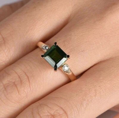 4.10 Karat Turmalin & Moissanit Solitaire Ring 925 Silber Gelb Vergoldet - Bild 1 von 4