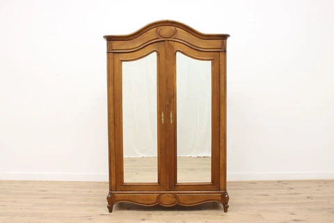 French Antique Walnut Armoire, Wardrobe, or Closet, Beveled Mirror Doors #34993 Cover