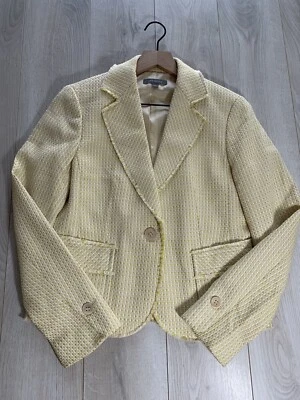 Ann Taylor Cotton Yellow Tweed  Fringe Trim One Button Jacket Sz 6 - Image 1 of 4