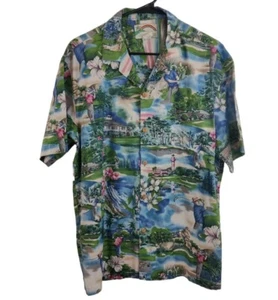 1330 Paradise Found Hawaiian Button Down Shirt Golfing Print Sz L - Picture 1 of 13