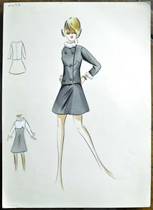 Sketch Original Painting - Mano Dress Fashion Years 50-60 Model French - Picture 1 of 2