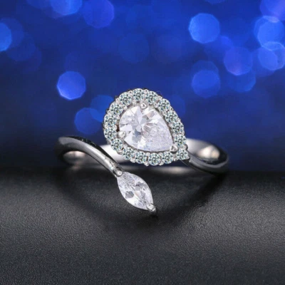 Precioso anillo de dedo abierto enchapado en oro rosa 585 circonita cúbica ajustable hoja caída Foto 1 de 4