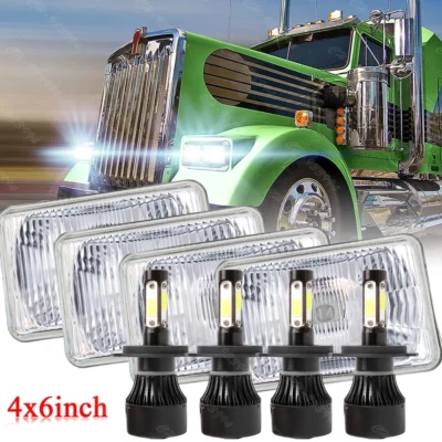 4pc 4x6" LED Rectangle Headlights Hi/Lo For Kenworth T800 T400 W900 T600A Truck - Image 1 of 4