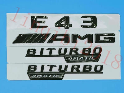 Pegatina insignia emblemática maletero negro brillante plana "E43 AMG BITURBO" para Mercedes Benz Foto 1 de 4