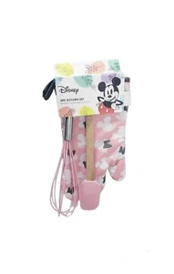 Disney Mickey & Minnie Mouse 3pc Kitchen Set Oven Mitt, Spatula, Whisk Pink New - Picture 1 of 2