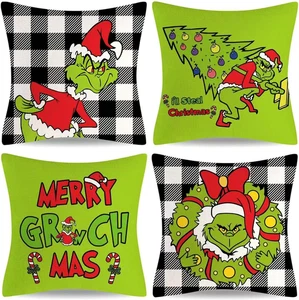 Grinch Christmas Pillow Covers 18X18 Inch Set of 4  - Picture 1 of 8
