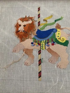 handpainted needlepoint canvas Dede Carousel Lion Erica Vintage Started - Picture 1 of 2
