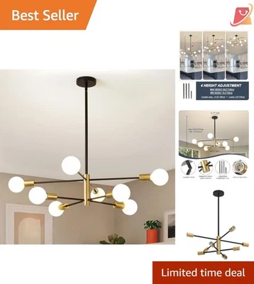 Sputnik Chandelier Black and Gold Mid Century Ceiling Light Fixture 8 Light - Image 1 of 4