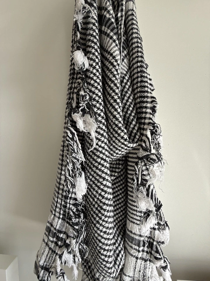✿ Bufanda Keffiyeh Shemagh de algodón egipcio negro blanco flecos chal envoltura Foto 1 de 4