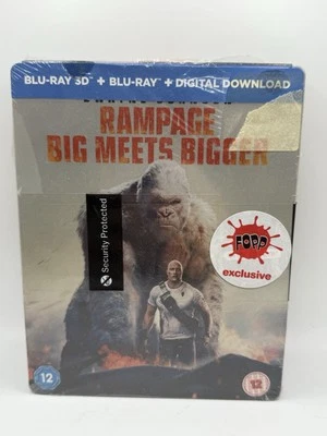 RAMPAGE (2018) 3D & 2D UK BLU RAY STEELBOOK Dwayne Johnson. As New. - Image 1 of 2