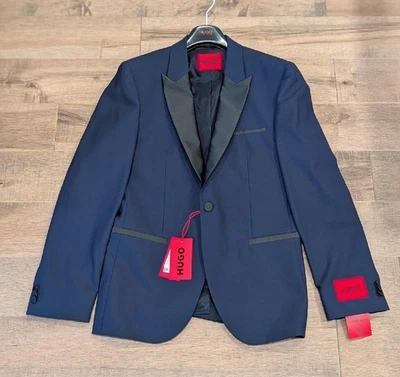 $545 Mens HUGO Hugo Boss Peak Lapel Stretch Wool Blend Dinner Jacket Blue US 38R - Image 1 of 4
