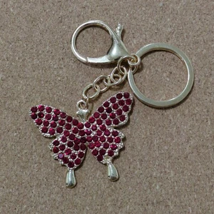 Butterfly Red Rhinestone Keychain Zipper Pull Purse Accessory - Picture 1 of 3