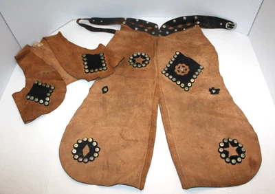 Keyston Bros. Lasso'em Bill Vintage Leather Cowboy Outfit Vest & Chaps Sz 8 - Image 1 of 4