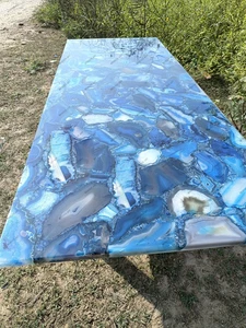 Luxury Blue Agate Coffee Table – Natural Stone Top, Modern Accent Furniture - Picture 1 of 16