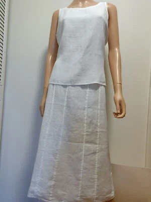 全新 带标签 Eileen Fisher 白色套装 3 件上衣夹克裙子 尺寸 M — 第 1/4 张图片