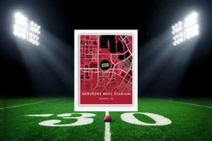 Mapa de ubicación del estadio Atlanta Falcons Mercedes Benz NFL estadio estampado artístico decoración - Imagen 1 de 6