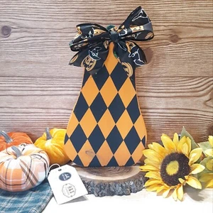 Pumpkin Wood Stand Alone Gourd Shelf Sitter Orange Black - Picture 1 of 4