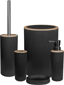Set Completo Accessori Bagno 5 Pezzi Design Moderno In Plastica Incluso Cestino - Foto 1 di 5